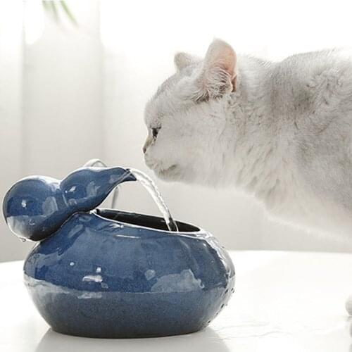 500ml Cat Water Fountain Ceramic Water Fountain Pet Drinking Fountain Automatically Recycles Dispenser Pet Cat Supplies 17x12cm