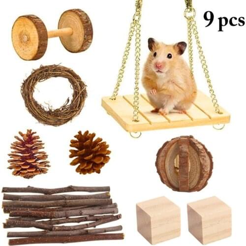 9pcs/Set Hamster Chew Toys Interactive Assorted Hamsters Molar Toys Hamsters Bunny Chewing Toy Pet Priducts качели для попугаев