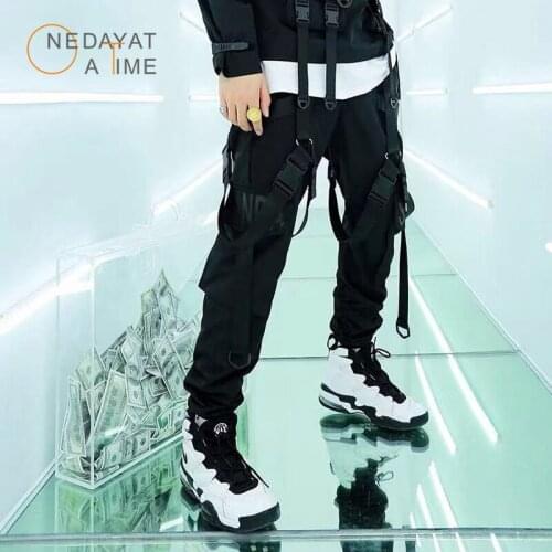 Tide brand Pockets Cargo Pants Men Multi Buckle Ribbons Joggers Pants Harajuku Sweatpants Male Hip Hop Trousers Men Streetwear