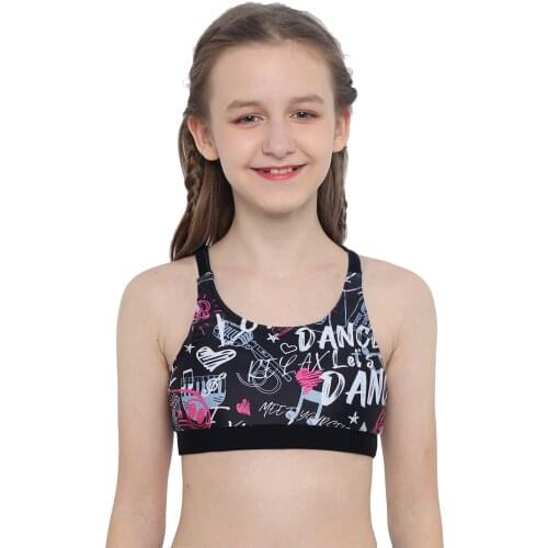 Kids Girls Sport Vest Sleeveless Print Crop Top Backless Straps Criss Cross Back Top Gym Workout Activewear Children Summer Tops