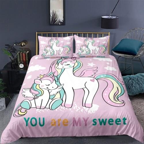 Unicorn Printed Duvet Cover Cartoon Bedding Set Pillowcase Home Textiles 2/3 Pcs Single Twin Double Full Queen King Size Child