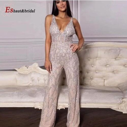 2020 Handmade Beads Jumpsuit for Women Luxury Evening Dresses