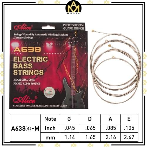 Alice Electric Bass Strings A638(4)-M Nickel Alloy Wound Strings 0.045-0.105 Inch For Electric Bass