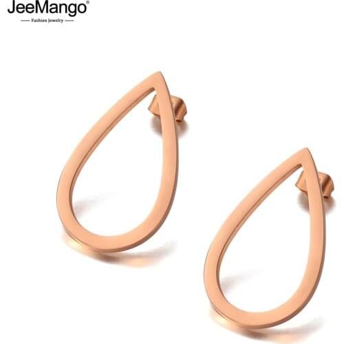 JeeMango Bohemia Hollow Geometric Drop-shaped Stud Earrings Stainless Steel Trendy Graphics Earrings Jewelry For Women JE20100