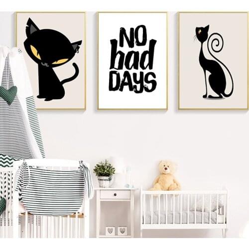 BALLEAY ART Cat Canvas Painting Black&White Wall Pictures Nordic Paintings Living Room Prints Nursery Kids Cartoon Home Decor