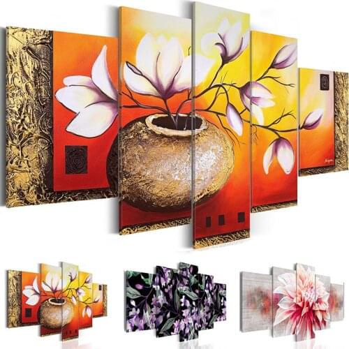 Classical Vase with Magnolias Light Pink Flower Diy diamond Painting Full Diamond mosaic Embroidery puzzle decor 5 Panels MM173