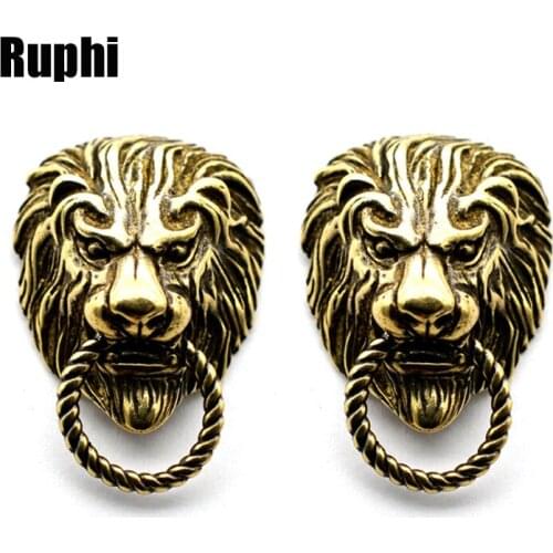 King Lion Guardian Screw on Button Brass Wealth Cloth Bite Ring Buckle Pure copper Animal Buckle decorative DIY accessories