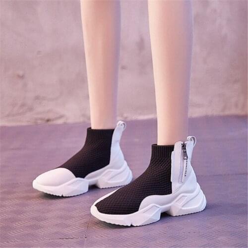 2020 New Hot White Sneakers Casual Fashion Socks Shoes High-top Sports Boots Light Woman Vulcanize Footwear Autumn Womens Shoes