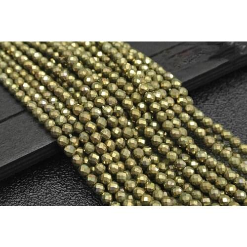 2pcs 2mm/3mm/4mm/6mm Faceted natural Gold Pyrite round stone loose beads For jewelry diy making