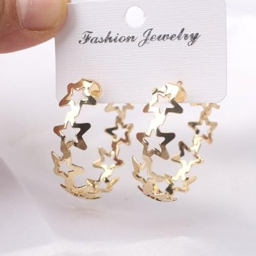News Hollow Star Gold Hoop Round Earrings for Women Gift Bijoux Korean jewelry OL Gold Color Pendientes boucle d'oreille