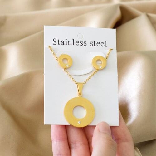 Round Pendant Necklace and Earrings with Cubic Zirconia Geometric Jewelry Set for Women Men Party Gift Fashion Jewelry