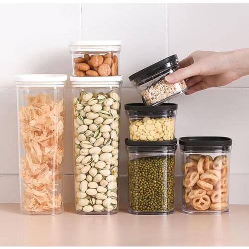 Kitchen Food Storage Box Container Set Organizer Square Vacuum Lid Airtight Jars Pantry Noodle Legume Cereals Rice Pasta