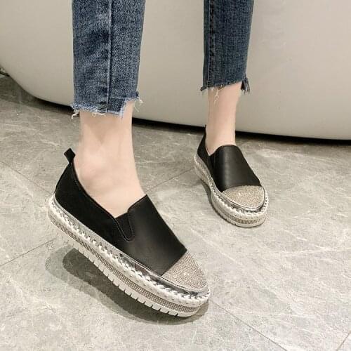Women Flat Slip On Loafers Rhinestones Crystal Bling Fashion Sewing Ladies Shoes Platform Beach Casual Summer New