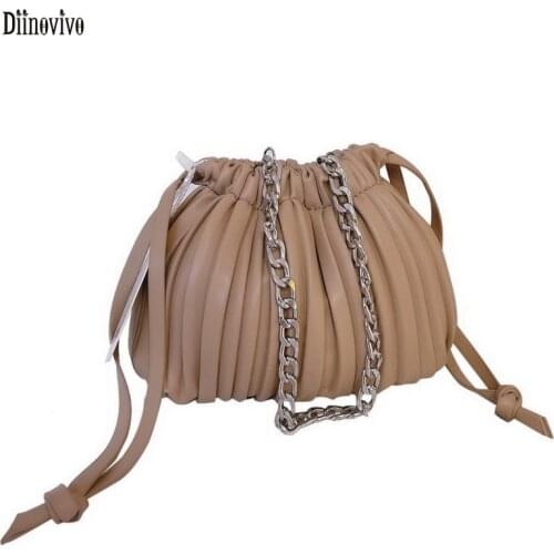 Diinovivo Trendy Pleated Stripe Bucket Bag Ladies Crossbody Bag For Women Bag 2021 Brand Design PU Leather Shoulder Bag WHDV1842