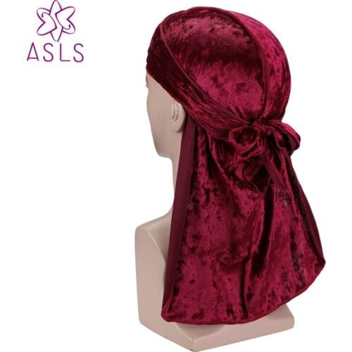 New diamond velvet pirate hat Durag Waves Extra Long Tail for Men Biker Headwear Headband Bandana Hair Accessories