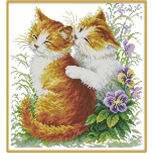 Kissing Cats (2) Patterns Cross Stitch Kits Printed Count Canvas Embroidery Needlework Sets 11CT 14CT Sewing Crafts Diy Handmade
