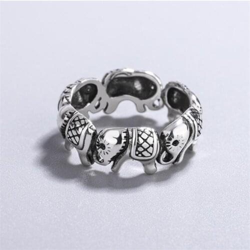 New Minimalist Retro Thai Silver Animal 925 Sterling Silver Jewelry Personality Elephant Group Exquisite Opening Rings SR558