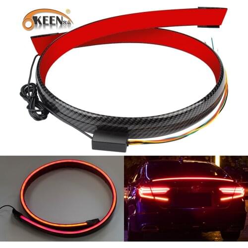 OKKEN Car Tail Lights 130CM LED Bar Multifunction Carbon Fiber Turn Singal Running Lamps Strip Warning Brake Bulb Red Waterproof
