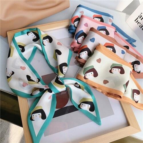 OMEA cartoon girls narrow Imitation Silk scarf Women Headband Hair Scarf Fashion Four Seasons Belt Bag Decoration strip frame