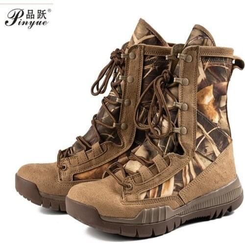 Outdoor Desert Military Camo Breathable Hiking Shoe Spring Autumn Men Hunting Climbing Leather Wearproof Tactical Training Boots