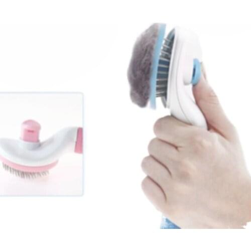 Pet Comb Self-Cleaning for Cats and Dogs Movable Needle Arc Surface Ergonomic Design Comfortable Grip Stainless Steel Material
