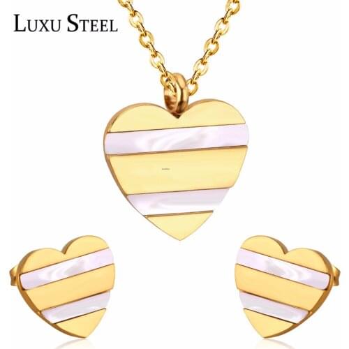 LUXUSTEEL Wedding Jewelry Sets Stainless Steel Love Heart Pendant Necklace Lovers Jewlry Gift Bridal Colalrs Choker Accessories