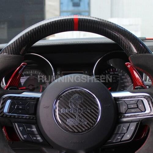 Car Real Carbon Fiber Steering Wheel Paddle Shifters for Ford Mustang EcoBoost GT500 Shelby GT 350 Paddle Gearbox 2015-2020