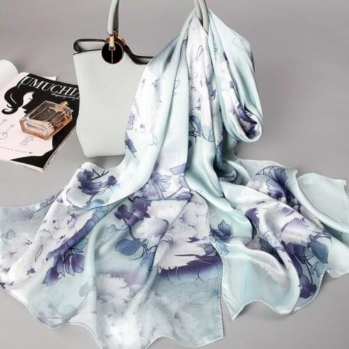 Wholesale Genuine Silk Scarf Female Autumn Winter Floral printed Women Scarves Shawls Fashion Elegant Lady Warm Wraps 0723