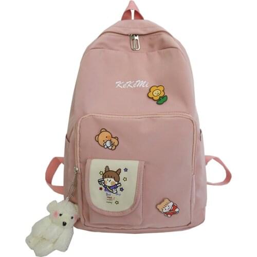 Teen School Bag for Girls Backpack Black Pink Nylon Cute Cartoon College School BackPack Women Teenage Student Schoolbag New