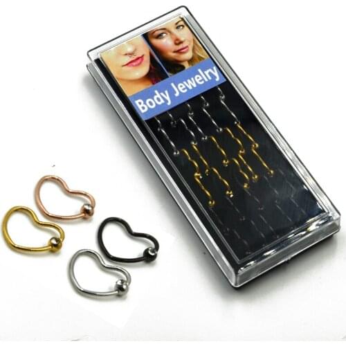 Showlove-40pcs CZ Gem Daith Heart Ear Helix Tragus Cartilage Piercing Lip Nose Rings Body Jewelry 16g for Box packing