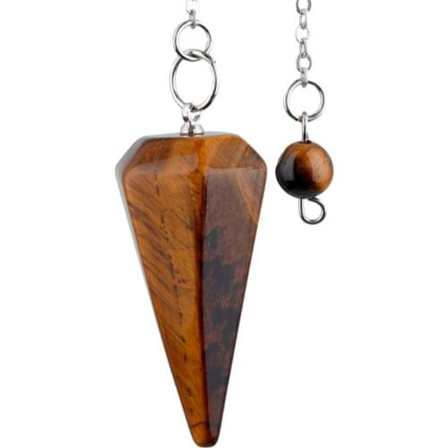 SUNYIK Tigers Eye Stone Pyramid Faceted Pendulum Reiki Healing Chakra Point Dowsing Metaphysical