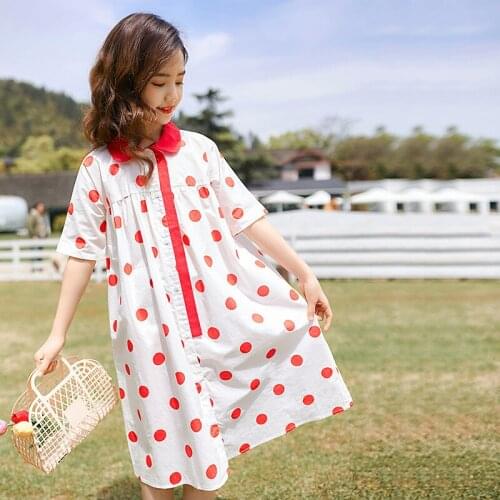 6 To 16 Years, Polka Dot Girls Cotton Mid Dress 2021 New Kids Clothes Children Summer Dresses Teen Buttons Comfortable,#6047