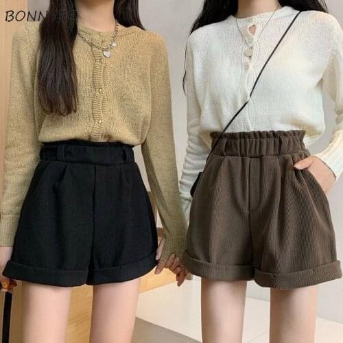 Corduroy Shorts Women Japanese Style Leisure Loose Popular Trendy Student Friend Simple Soft Casual Streetwear All Match College