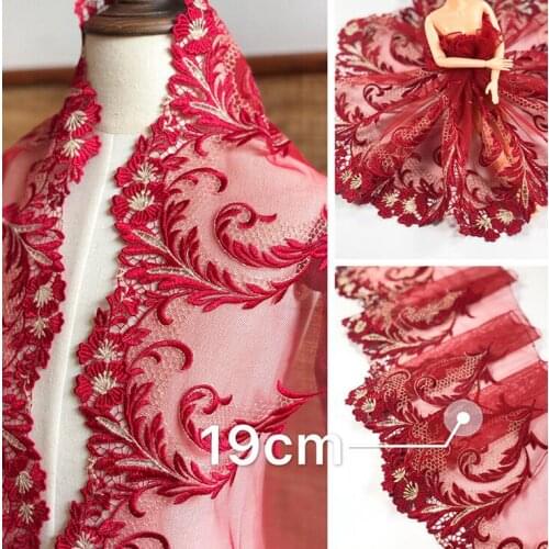 1 Meter Red Burgundy Color Beautiful Embroidery Floral Venise Venice Lace Trim Flower Lace Applique Fabrics Sewing Craft