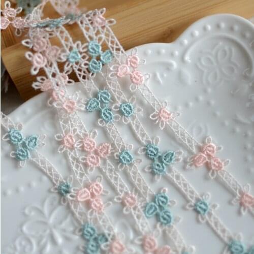 1 Meter Width 2cm Exquisite Pink Light Green Lace Applique Trim Embroidered Lace Fabric For Sewing Crafts Clothing Decoration