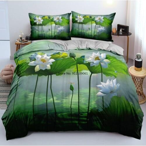 2-3pcs Home Texitle 3D Green Plants Design Quilt Covers Pillowcases Flowers Bedding Sets Duvet Cover Set Bed Linens 173x230 Size