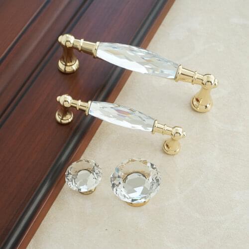 3.75 "5"Crystal Dresser Drawer Knobs Gold Kitchen Cupboard Handles Zinc Alloy Wardrobe Cabinet Handle Door Pulls Handle 96 128mm
