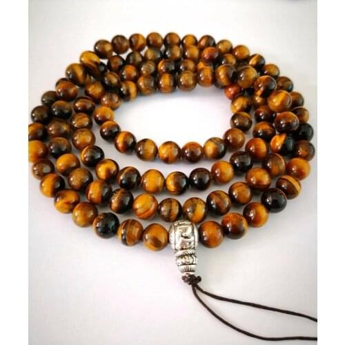 8mm Tibetan Buddhism 108 Tigers Eye Prayer Bead Mala Necklace
