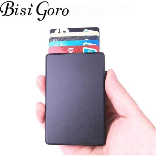 BISI GORO Slim RFID Fashion Clutch Card Holder Pop-up Push Button Anti-theft Aluminum Single Box Smart Wallet New Name Card Case
