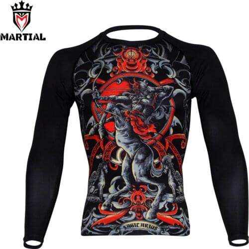 Martial : wholesale Sagittarius printed rashguard jiu jitsu boxing jersey gym t shirt men boxing clothes