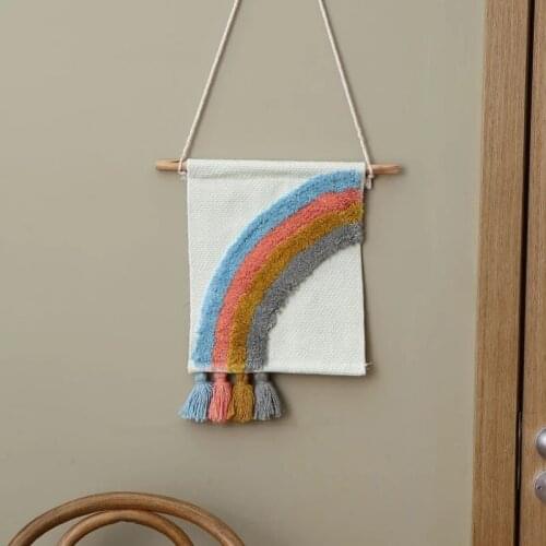 Boho Rainbow Tapestry Handmade Colorful Fabric Hanging Tufting Blanket Nordic Home Decoration Accessories Wall Art Decor