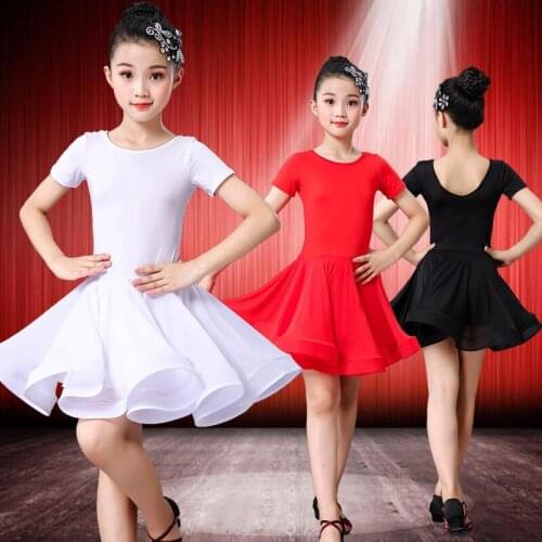 New Summer Childrens Latin Dance Costumes Girl Short Sleeve Competition Performance Dress Kids Ballroom Dresses