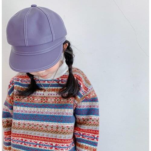 Children Winter Leather Berets Spring Autumn Boys Girls Toddler Kids Warm Cute Sun Cap Retro Beret Hat Baby Accessories Fashion