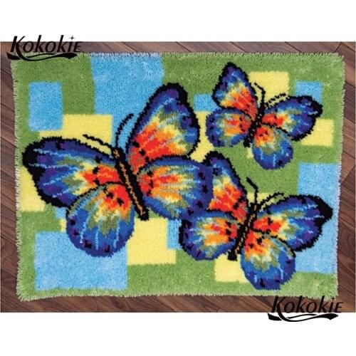 Home decor handmade carpet tapijt latch hook rug kit canvas butterfly 3dprinting vloerklee foamiran for needleworksets 3d carpet
