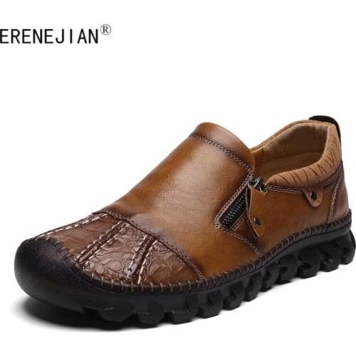 ERENEJIAN Mens Genuine Leather Loafers Fashion Slip On Driving Shoes High Quality Leather Sneakers Footwear Side Zipper