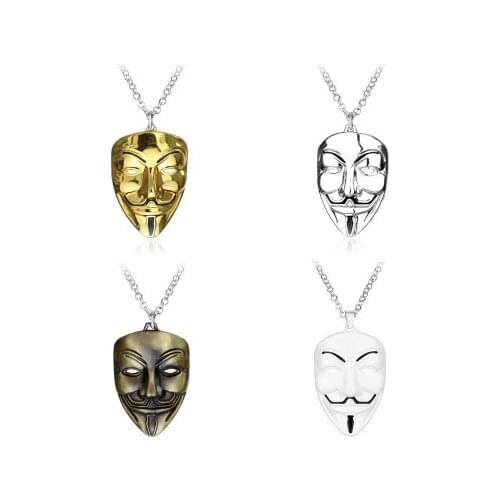 Classic Sci-Fi Movie V For Vendetta Guy Fawkes Mask Alloy Pendant Necklace Chain Jewelry Accessories