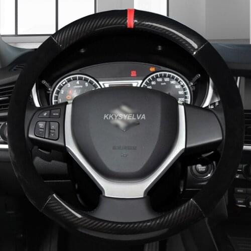 Carbon Fiber Leather Car Steering Wheel Cover 38CM for Suzuki Swift Grand Vitara Ertiga SX4 Alto Ciaz Dzire APV S-Cross Ignis