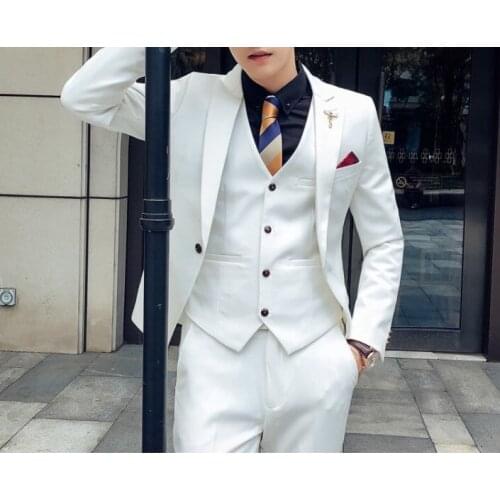 Handsome Groomsmen Peak Lapel Groom Tuxedos Mens Wedding Dress Man Jacket Blazer Prom Dinner (Jacket+Pants+Tie+Vest) A094