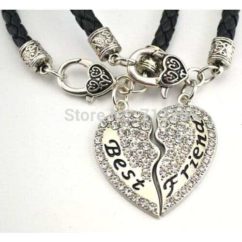Best Friend clear Crystal Heart Pendant Lobster Claw Bracelet(B20009)