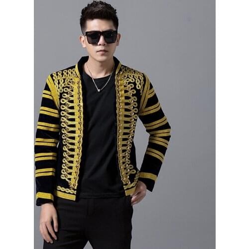 Male Black Gold Court Dress Jacket Blazers Nightclub Bar Singer Costume Men Wedding Groom Host Stage Wear Slim Coat 2018 Autumn